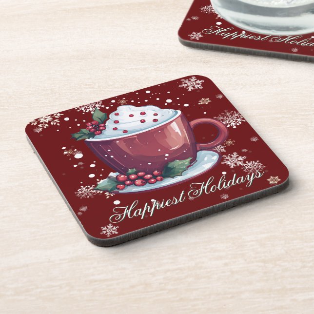 Christmas Cup of Hot Chocolate | Red Beverage Coaster (Left Side)