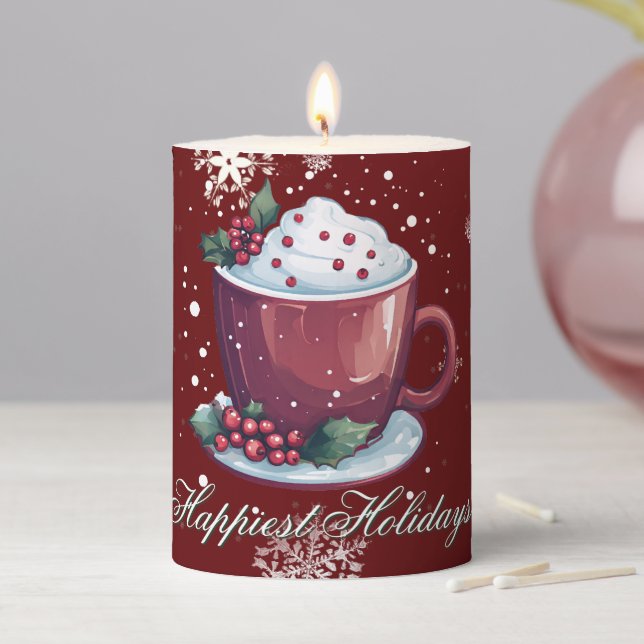 Christmas Cup of Hot Chocolate | Red Pillar Candle (In Situ)