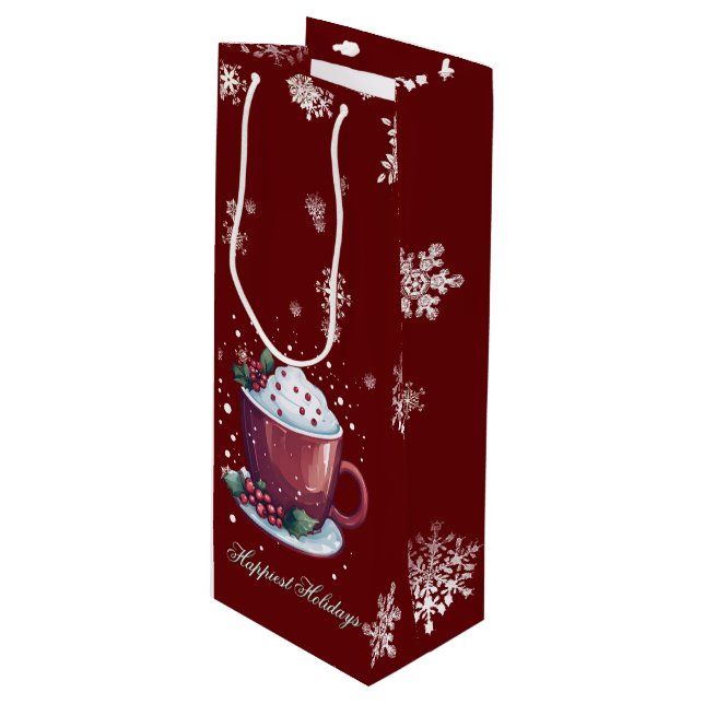 Christmas Cup of Hot Chocolate | Red Wine Gift Bag (Front Angled)