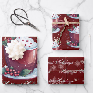 Christmas Cup of Hot Chocolate Red Wrapping Paper Sheets