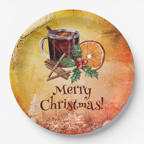 Christmas Cup Orange Holly Berry Cinnamon Greeting Paper Plates