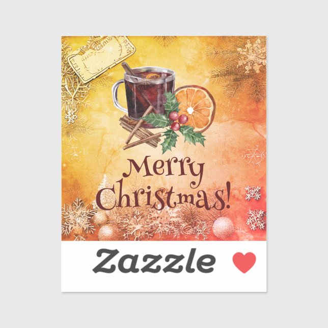 Christmas Cup Orange Holly Berry Cinnamon Greeting Sticker (Sheet)