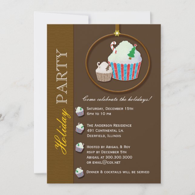 Christmas Cupcake Chocolate Brown Holiday Party Invitation (Front)