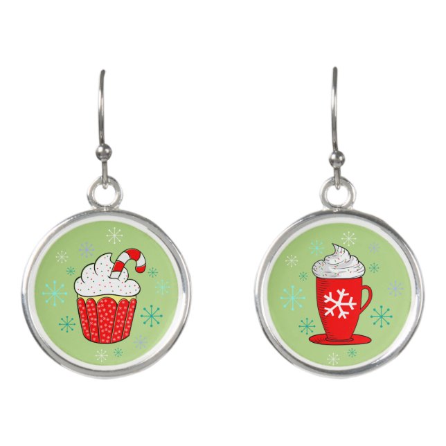Christmas Cupcake & Hot Chocolate Holiday Earrings (Front)