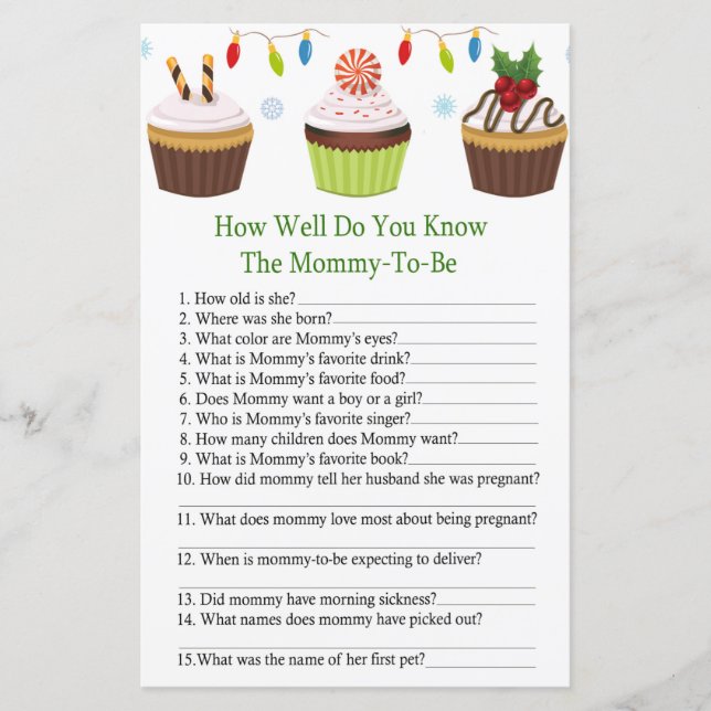 christmas cupcake how well do you know baby shower (Front)