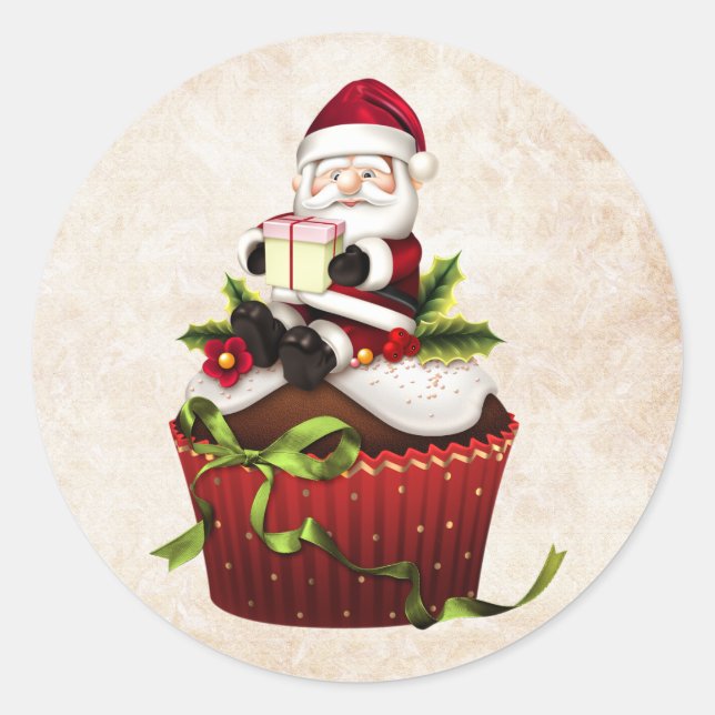 Christmas Cupcake Santa Sticker (Front)