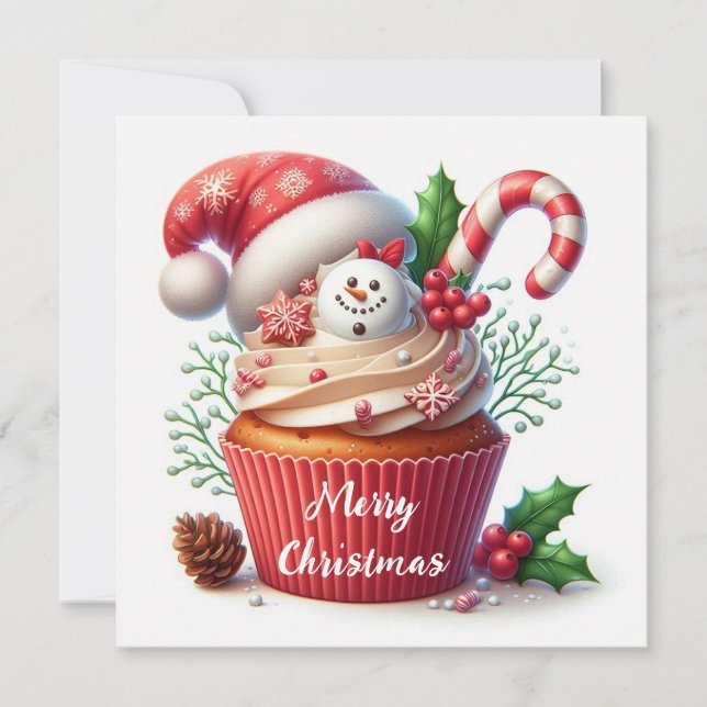Christmas Cupcake Simple Festive Holiday Card (Front)