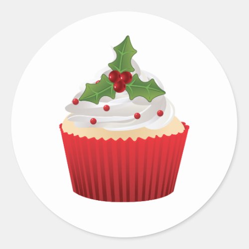 Christmas cupcake with holly Sticker