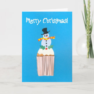 Christmas Cupcake with Snowman Holiday Card