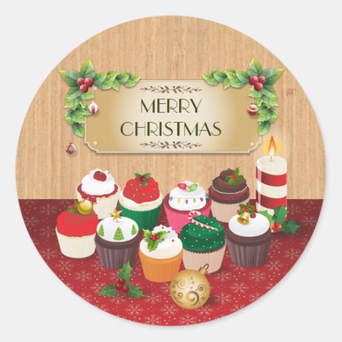 Christmas Cupcakes Classic Round Sticker