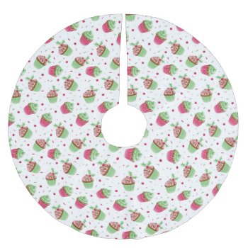 Christmas Cupcakes Design As Christmas Greetings Brushed Polyester Tree Skirt by storechichi at Zazzle