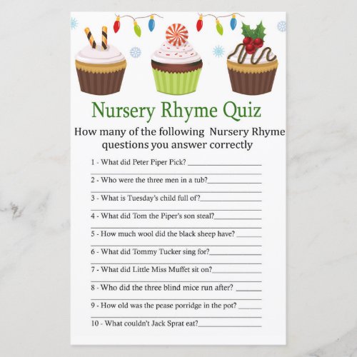 christmas cupcakes Nursery Rhyme Quiz baby shower