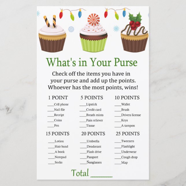 christmas cupcakes What's in your purse game (Front)