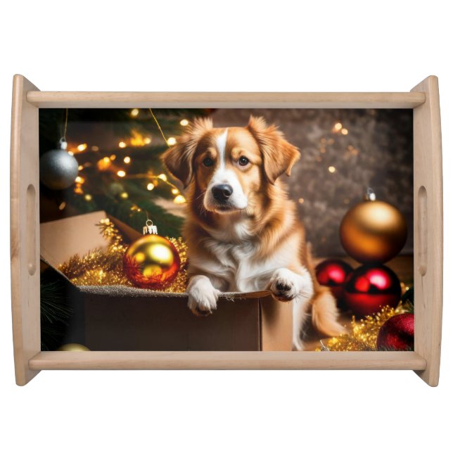 Christmas Curious Dog Serving Tray (Front)