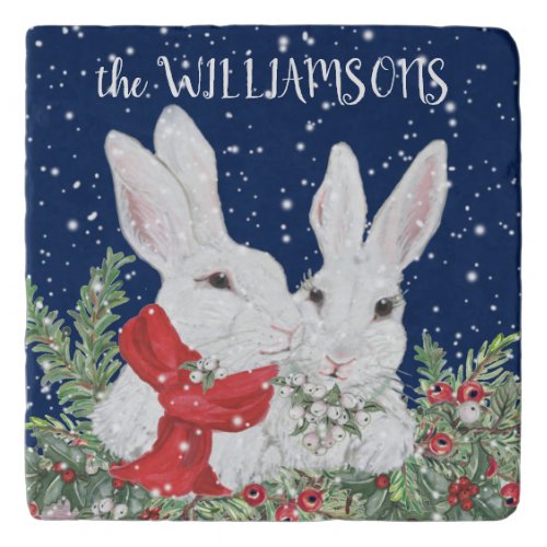 Christmas Custom Bunny Rabbit Winter Holiday Snow Trivet