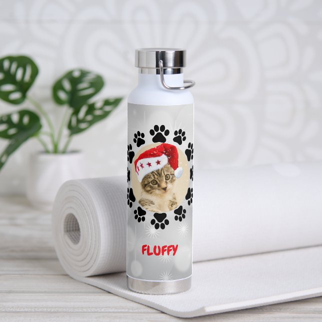 Christmas Custom Cat Photo Water Bottle (Yoga)