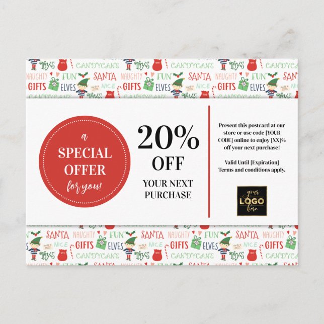 Christmas Custom Coupon Discount  Postcard (Front)