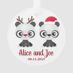 Christmas custom date and names with funny Pandas Ornament