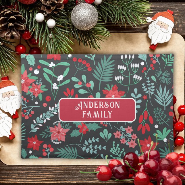 Christmas custom family name flower pattern cloth placemat (Creator Uploaded)