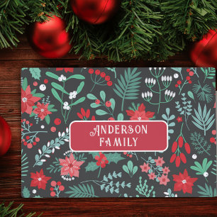 Christmas custom family name flower pattern placemat