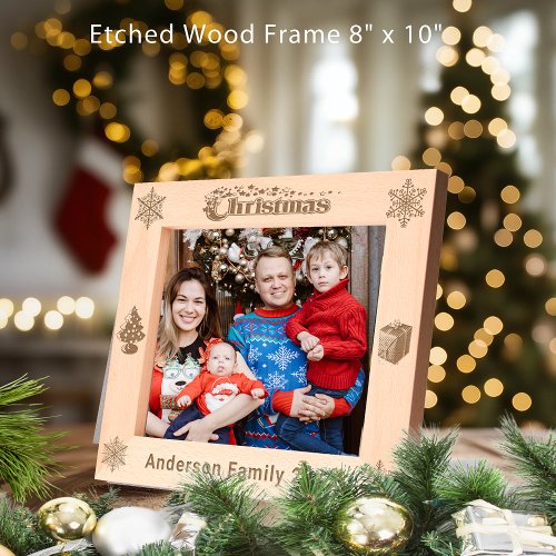 Christmas Custom Family Name Tree Snowflakes 10x8 Engraved Frames