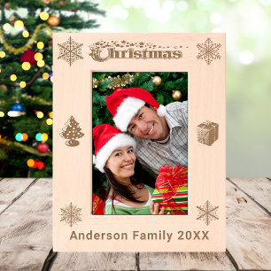 Christmas Custom Family Name Tree Snowflakes 5x7 Engraved Frames