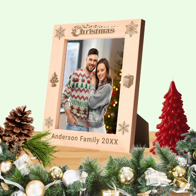 Christmas Custom Family Name Tree Snowflakes 8x10 Engraved Frames (Christmas Custom Family Name Tree Snowflakes 8x10 Etched Frames)