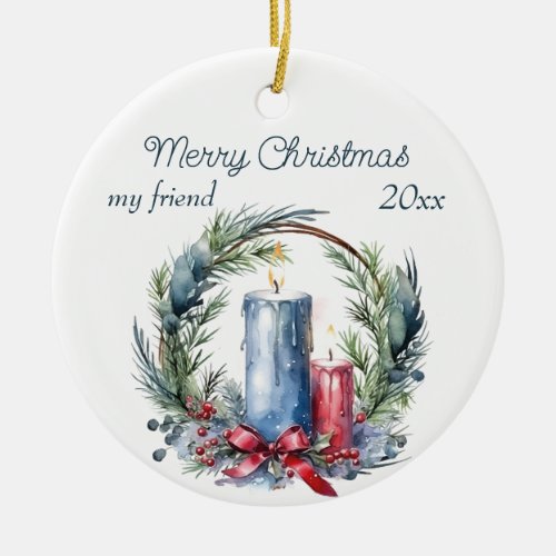 Christmas Custom Friend Candles Wreath Ceramic Ornament