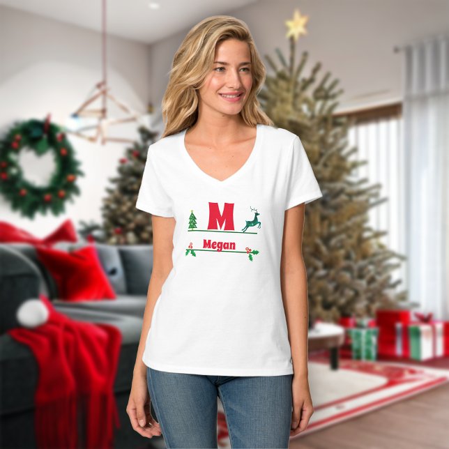Christmas Custom Monogram & Name Women T-Shirt (Creator Uploaded)