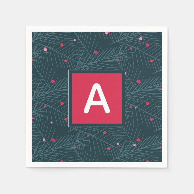 Christmas Custom Monogram Red Green Holiday Napkins (Front)
