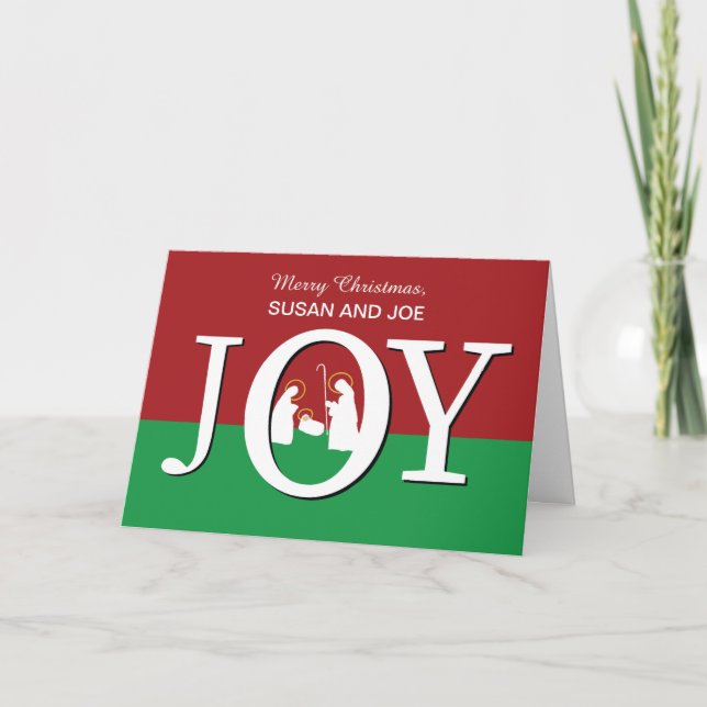 Christmas Custom Name JOY on Red and Green Card (Front)