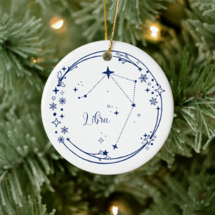 Christmas Custom Name Libra Zodiac Sign Blue Ceramic Ornament