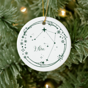 Christmas Custom Name Libra Zodiac Sign Green Ceramic Ornament