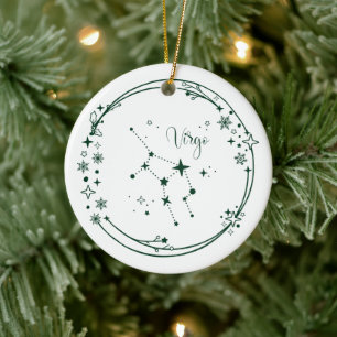 Christmas Custom Name Virgo Zodiac Sign Green Ceramic Ornament