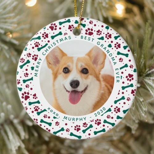 Christmas Custom Pet Photo Festive Paw Prints Dog  Ceramic Ornament