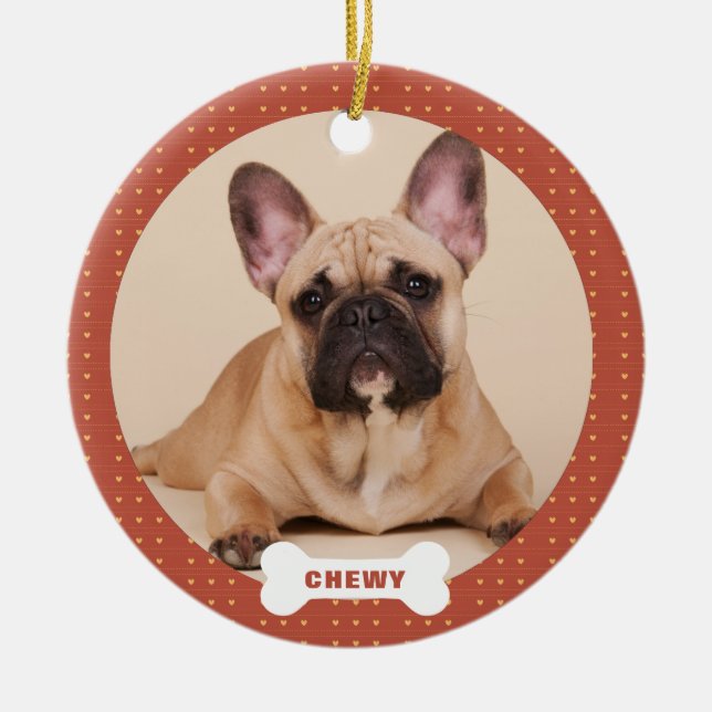   Christmas Custom Pet Photo Hearts Ceramic Ornament (Front)