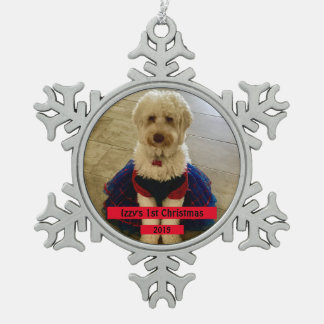 Christmas Custom Pet Photo Snowflake Pewter Christmas Ornament