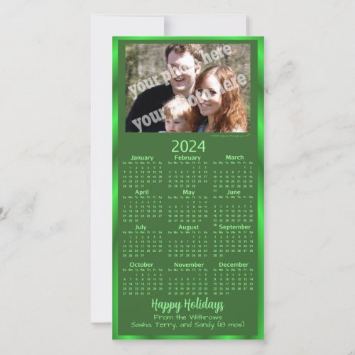 Christmas Custom Photo 2024 Calendar Green Holiday