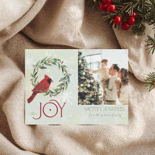 Christmas Custom Photo Cardinal in Wreath  Holiday Card