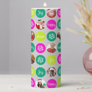 Christmas custom photos baubles pink green gray pi pillar candle