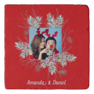 Christmas Custom Text and Photo Red Trivet