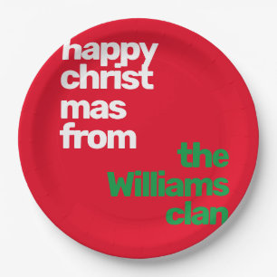 Christmas custom text minimal party red green paper plates