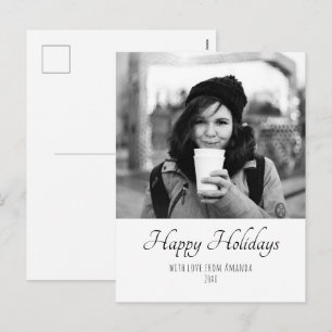 Christmas Custom Trendy Script Photo Holiday Postcard