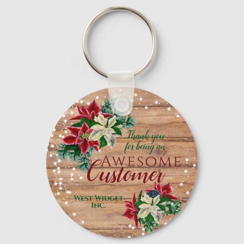 Christmas Customer Thank You Floral Rustic Keychain