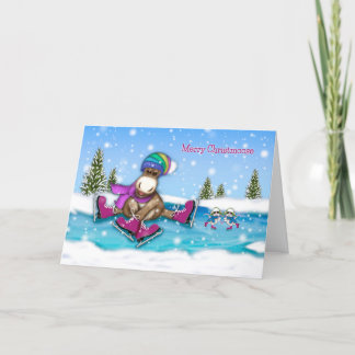 Christmas Customize W/Any Name Ice Skating Moose Holiday Card