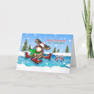 Christmas Customize W/Any Name Ice Skating Moose Holiday Card