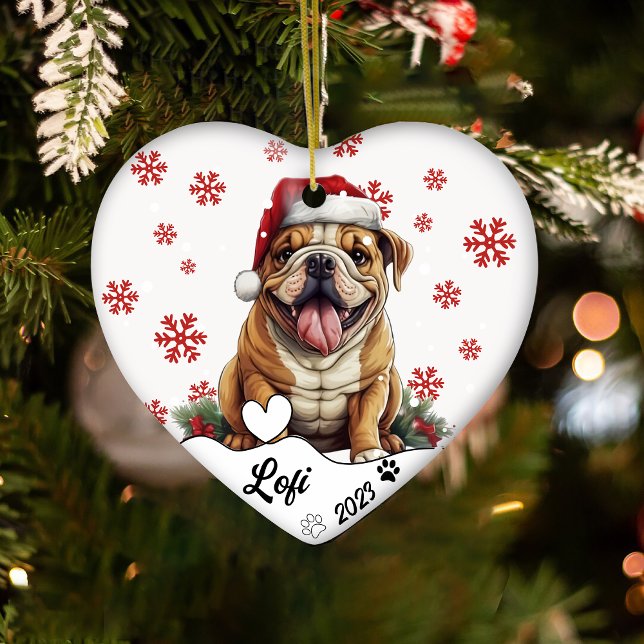 Christmas Cute American Bulldog Personalized Ceramic Ornament (Creator Uploaded)