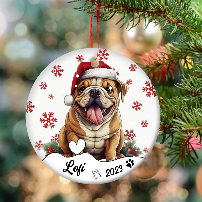 Christmas Cute American Bulldog Personalized Ceramic Ornament (Creator Uploaded)