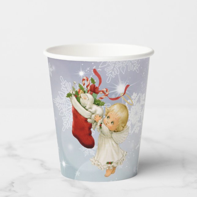 Christmas Cute Angel & Kitty Cat Hot Cold Paper Cups (Back)