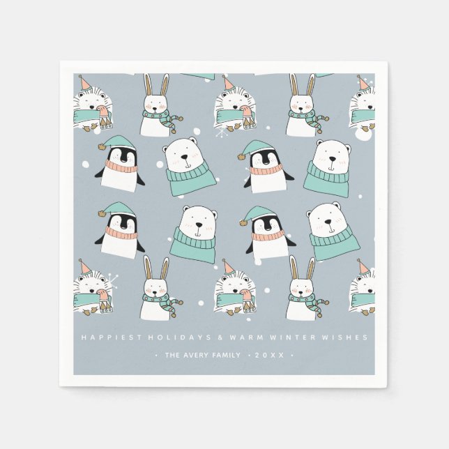 Christmas Cute Animals Cartoon style Personalized Napkins (Front)